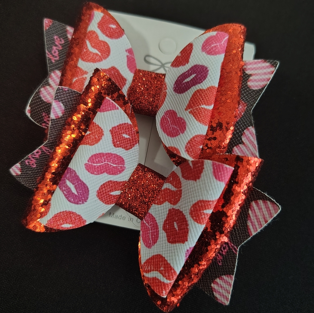 Glittery Red and Pink Bow Hair Clips
